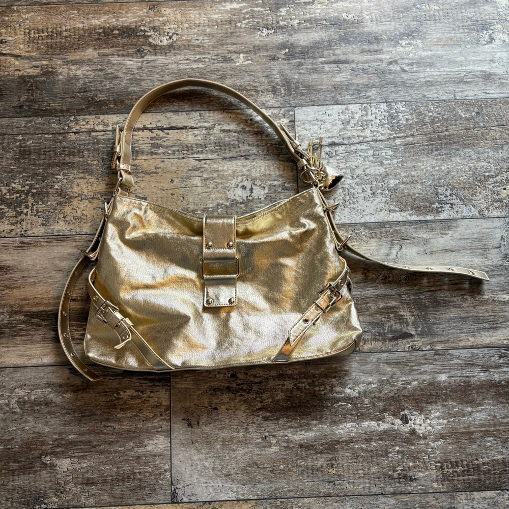 Steve Madden Bcullen Denim Hobo Shoulder Bag Metallic Gold